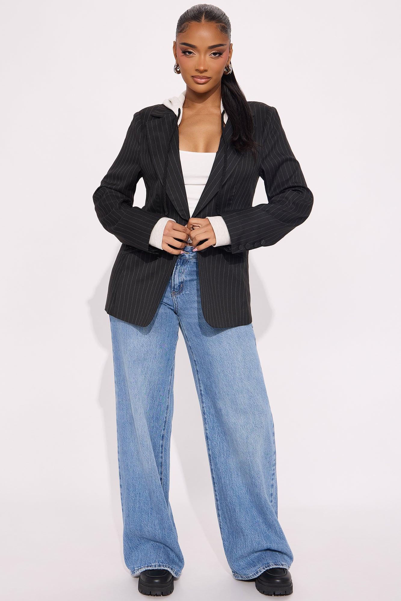 Office Mood Pinstripe Blazer - Black Product Image