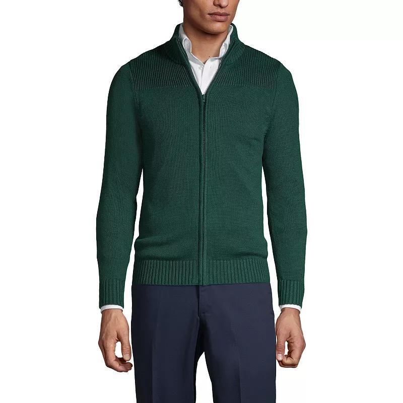 Mens Lands End School Uniform Zip-Front Cardigan Sweater Classic Blue Product Image