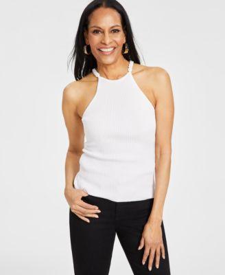 I.n.c. International Concepts Womens Chain-Strap Halter Sweater Tank, Created for Macys Product Image