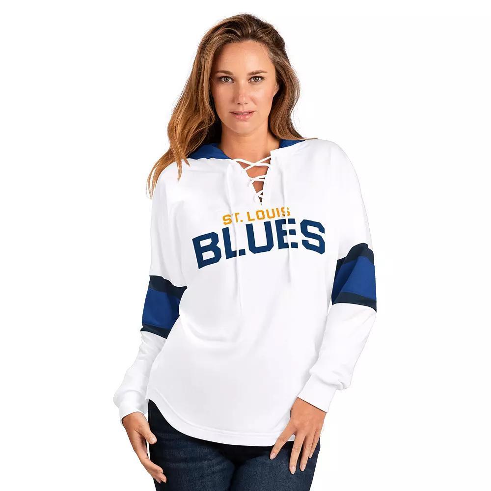 Women's G-III 4Her by Carl Banks  White St. Louis Blues Goal Zone Long Sleeve Lace-Up Hoodie T-Shirt, Size: XL Product Image
