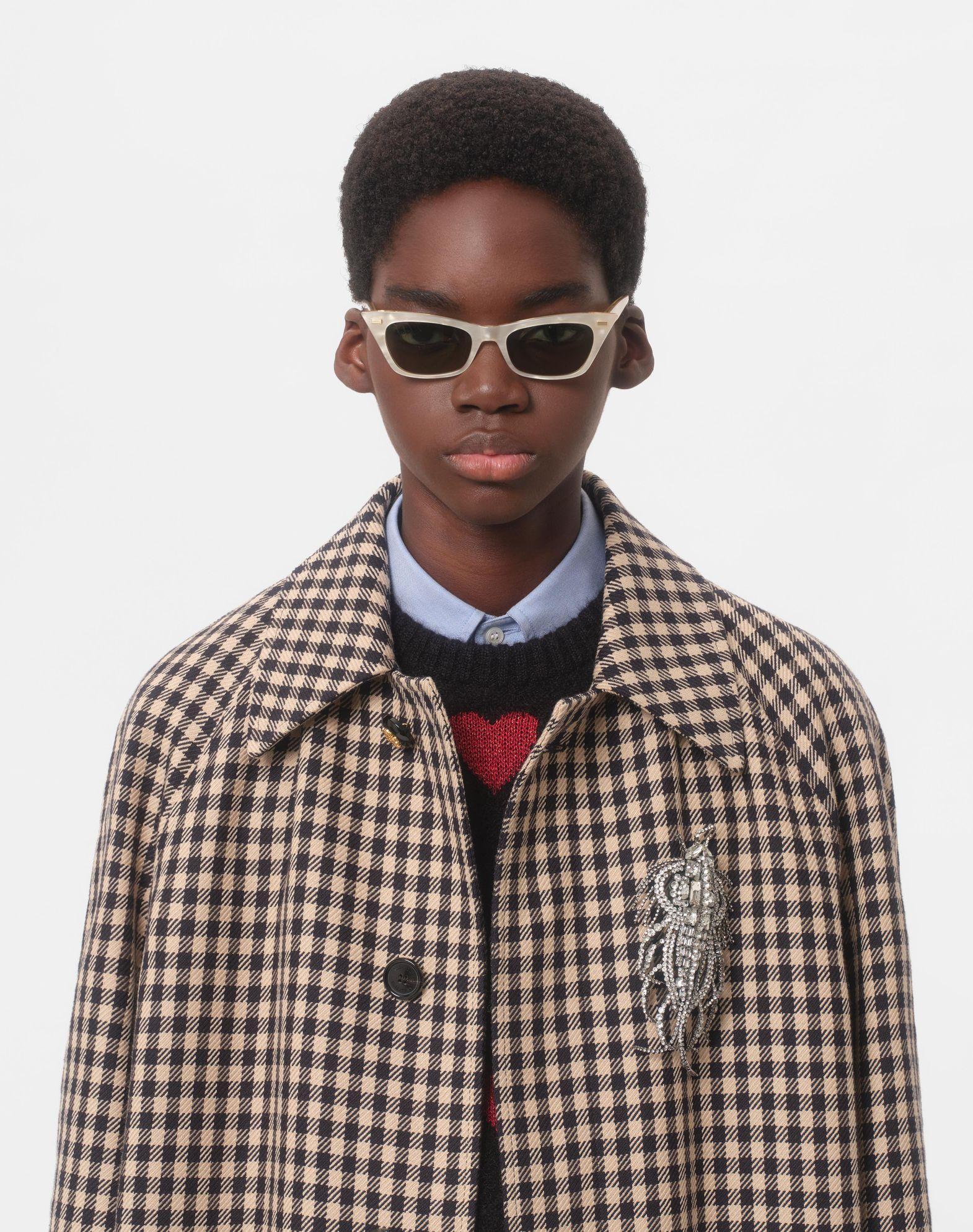 Single-Breasted Cotton And Wool Coat With Vichy Pattern Product Image