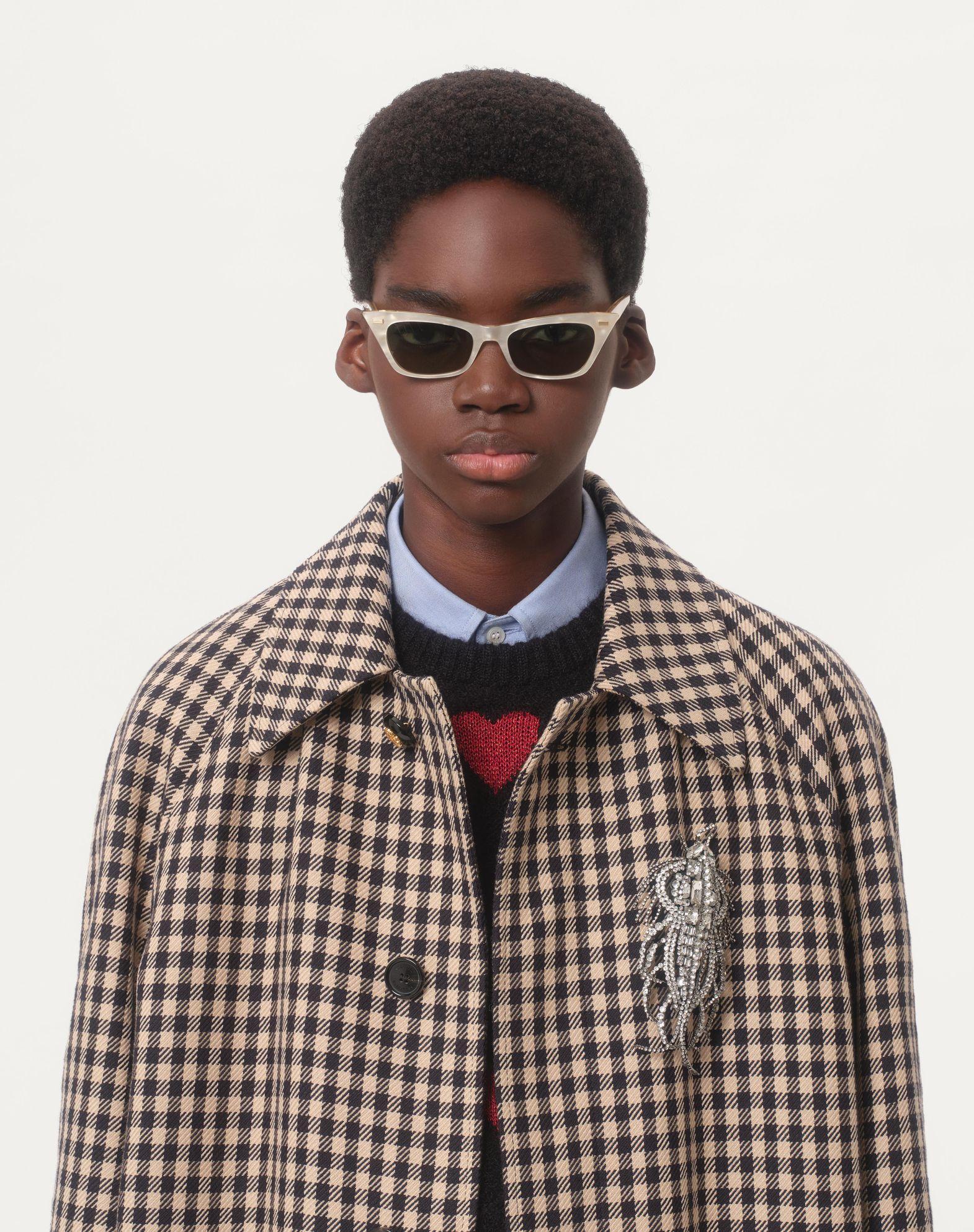 Single-Breasted Cotton And Wool Coat With Vichy Pattern Product Image