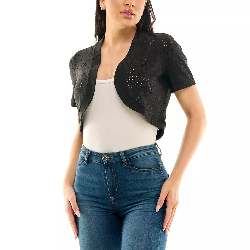 Women's Nina Leonard Eyelet Knit Bolero, Size: Medium, Black Product Image