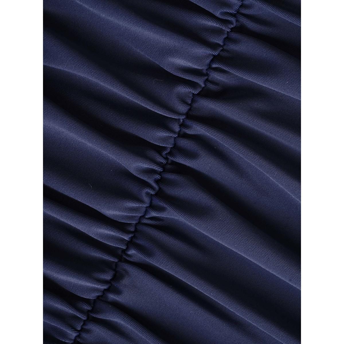 Plus Size Striped Patchwork Twist Front One Piece Swimsuit Women's Swimwear Indigo Beach Twist Curve Bathing Suits High stretch One Pieces BloomChic 26/4X Product Image