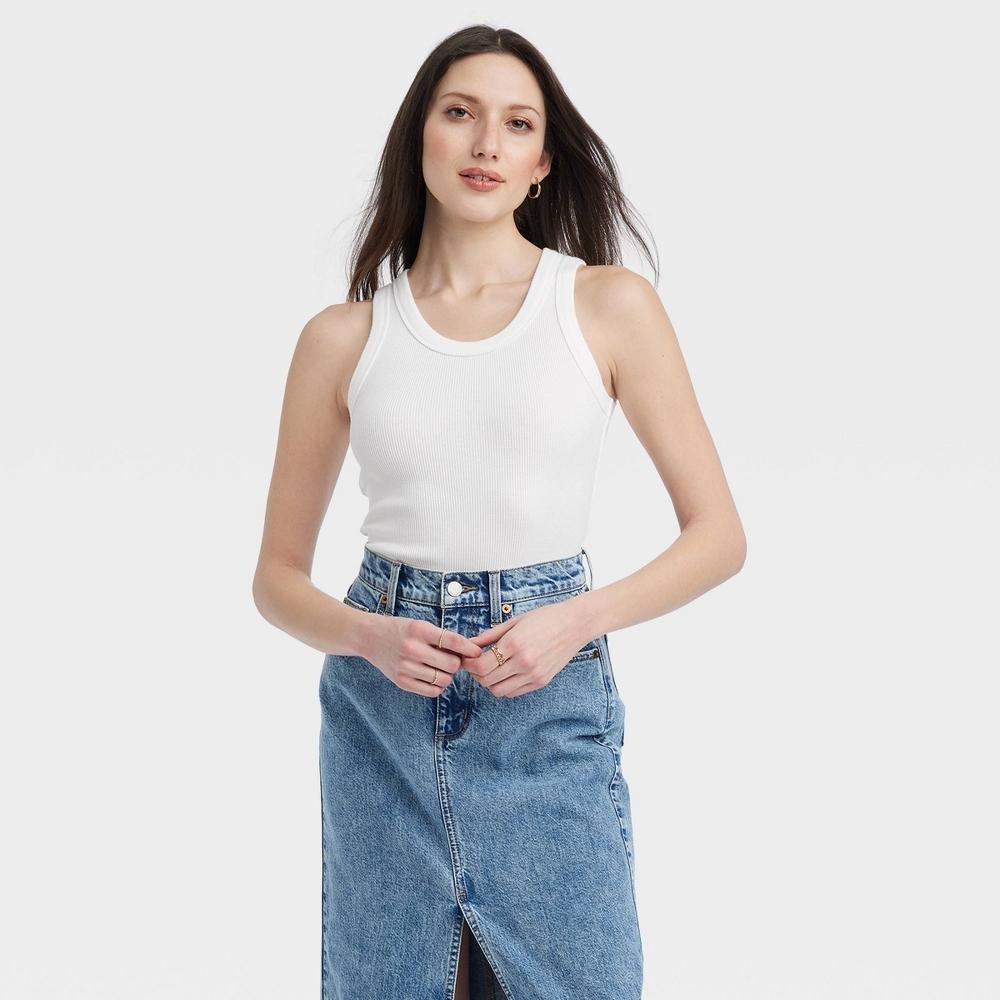 Womens 90s Ribbed Tank Top - Universal Thread White S: Cotton Spandex Blend, Heavyweight, Pullover Product Image