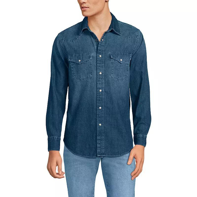 Men's Lands' End Plaid Western-Style Shirt, Size: XL, Ivory Caramel Plaid Product Image
