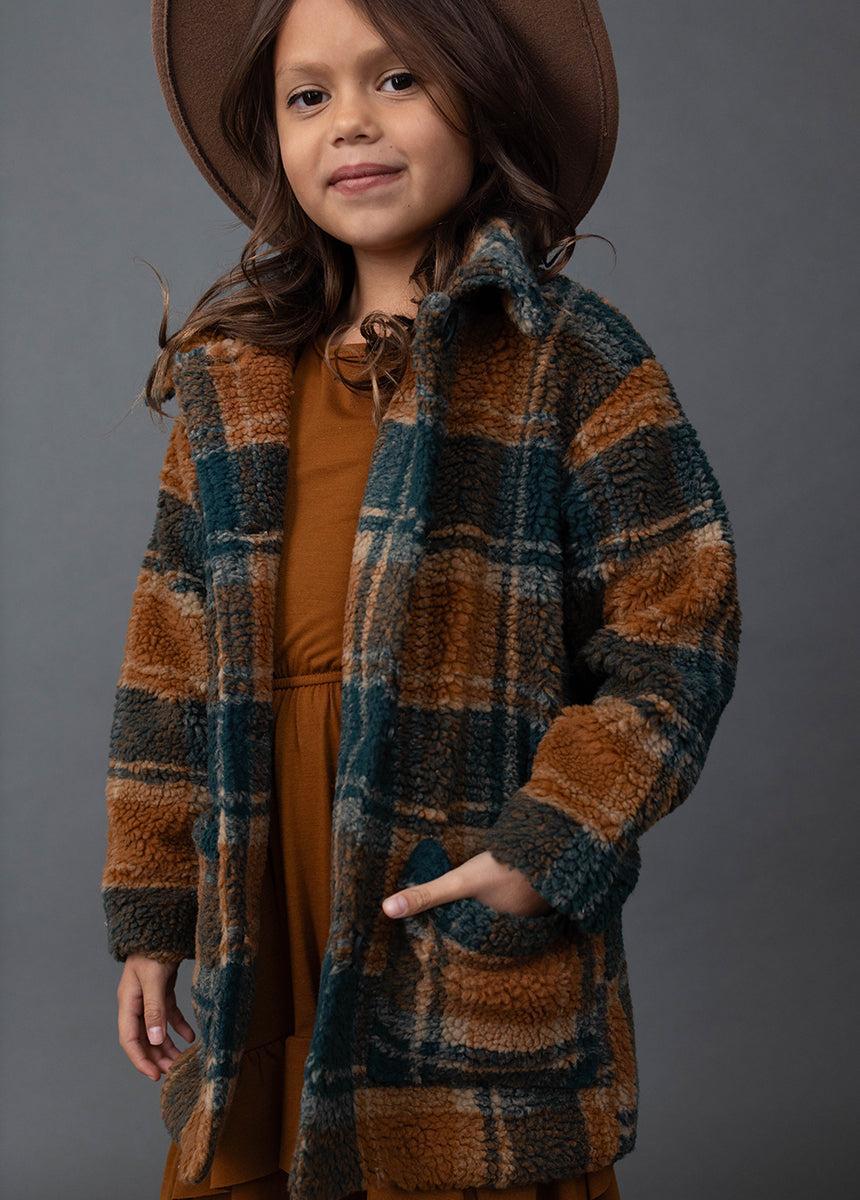 Gertrude Coat in Camel Plaid Girls Product Image
