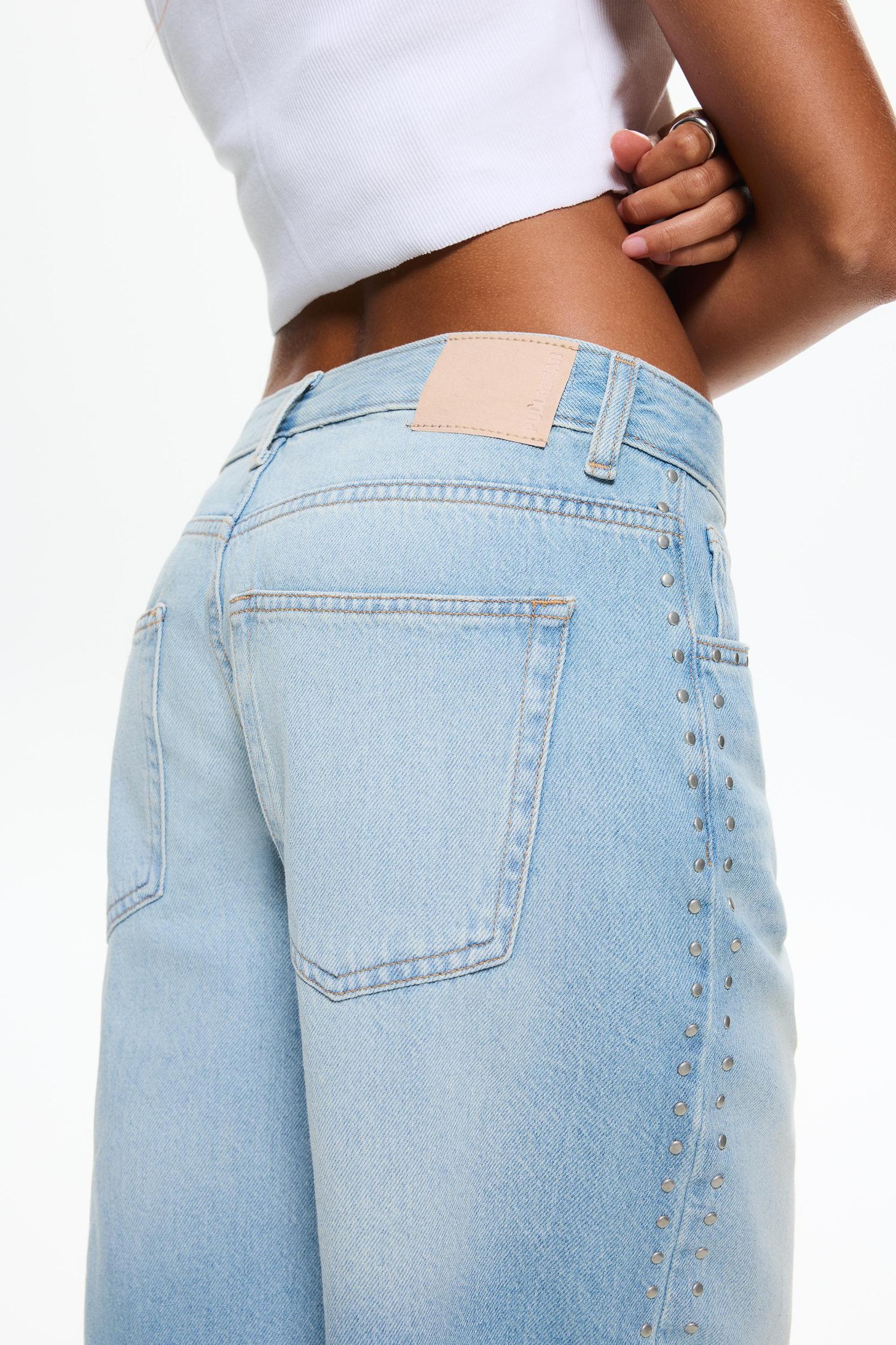 Low-rise baggy jorts with studs Product Image