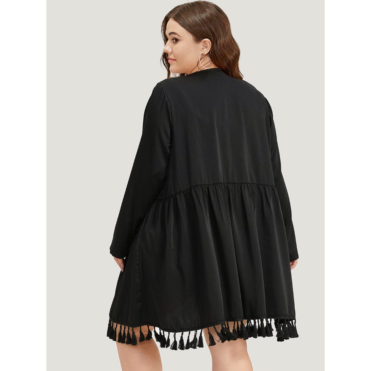 Plus Size Bandana Print Tassels Trim Open Front Kimono Women Black Casual Tassels Pocket Dailywear Kimonos BloomChic 22-24/3X Product Image