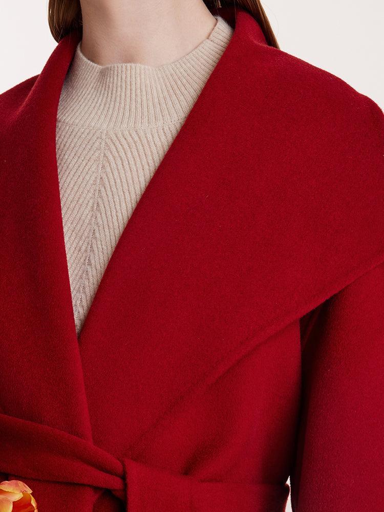 Red Mulberry Silk Wool Lapel Coat Product Image