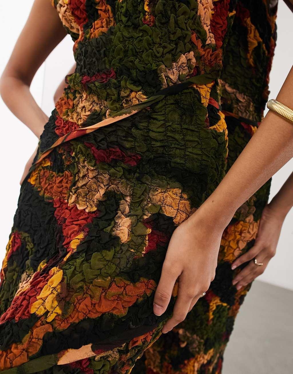 ASOS EDITION crinkle high neck sleeveless maxi dress in smudge print Product Image
