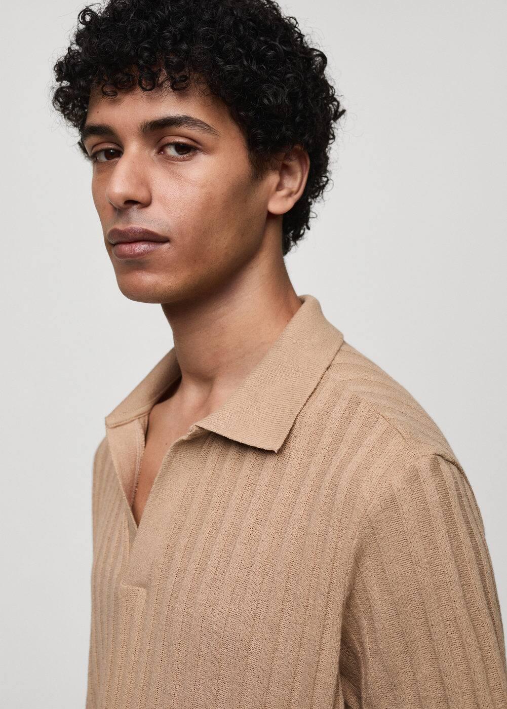 Regular-fit ribbed cotton polo shirt - Men | MANGO USA Product Image