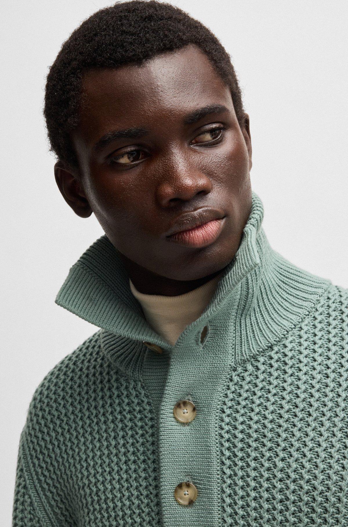 Wool regular-fit sweater with buttoned placket Product Image
