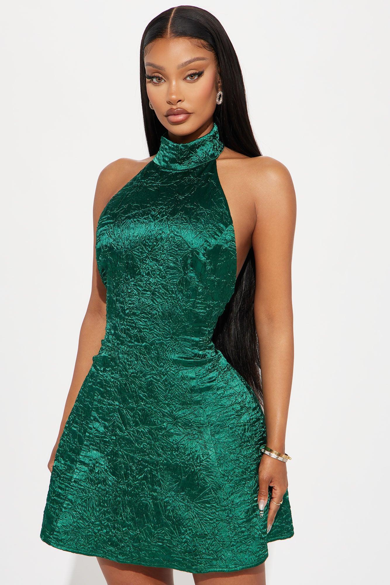 Amarie Textured Satin Mini Dress - Hunter Product Image
