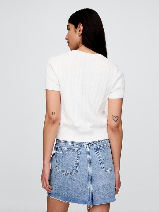 100% Cotton Cropped Cable-Knit Sweater Product Image