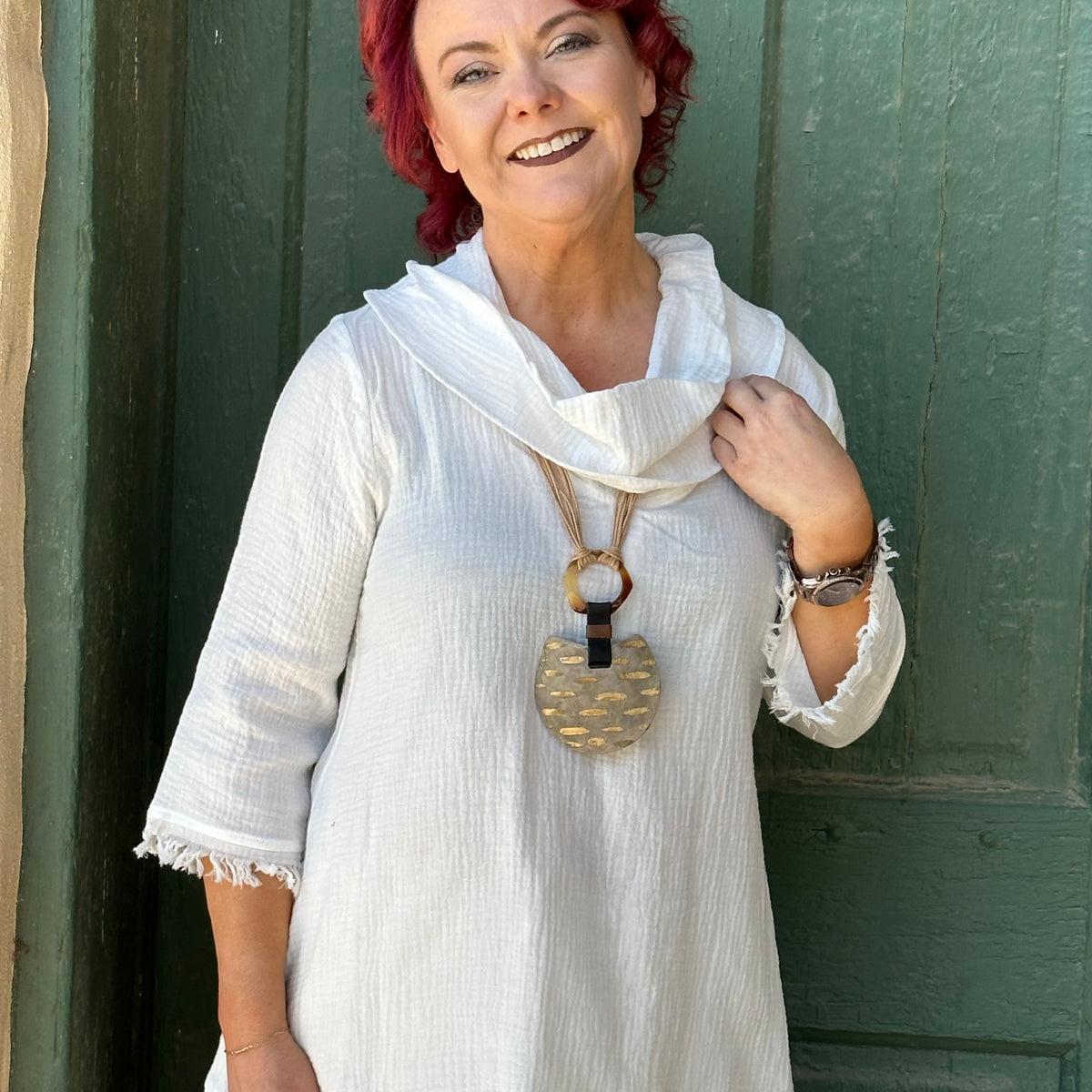 Ryse Cowl Neck Fringe Cotton Top Product Image
