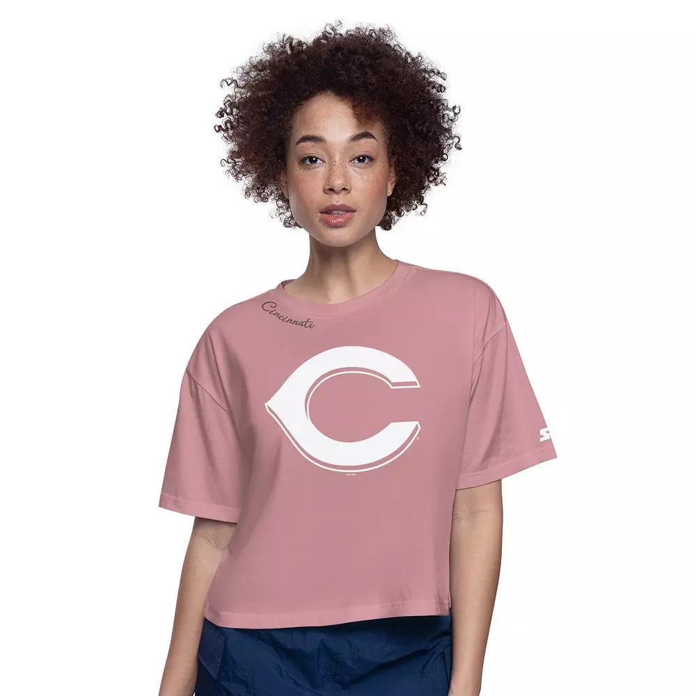 Women's Starter Pink Cincinnati Reds Play the Ball Boxy Cropped T-Shirt, Size: Medium, Red Pink Product Image