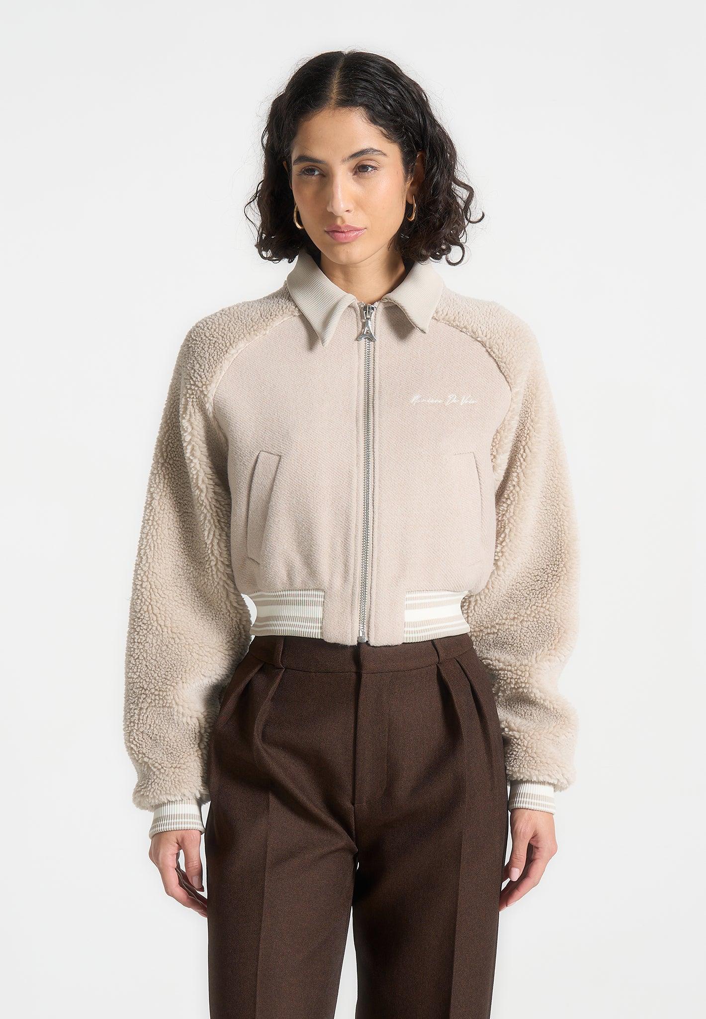Borg Varsity Jacket - Beige Female Product Image