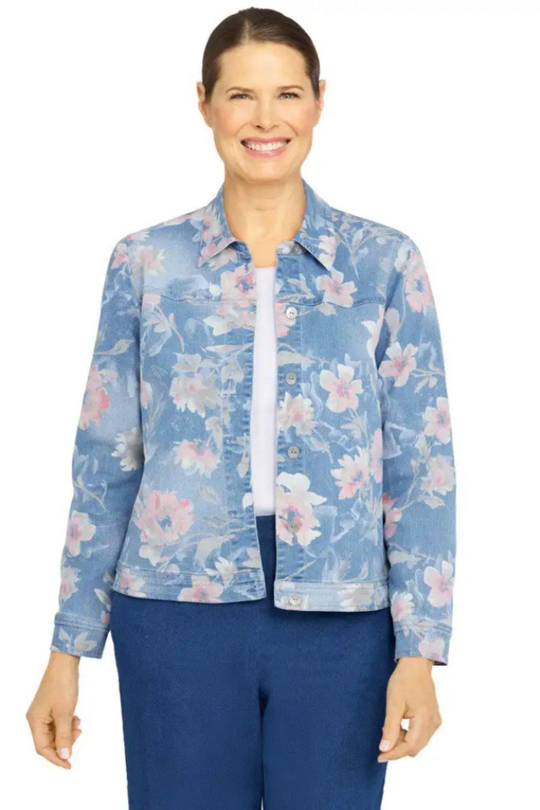 Long Sleeve Distressed Floral Jacket Product Image
