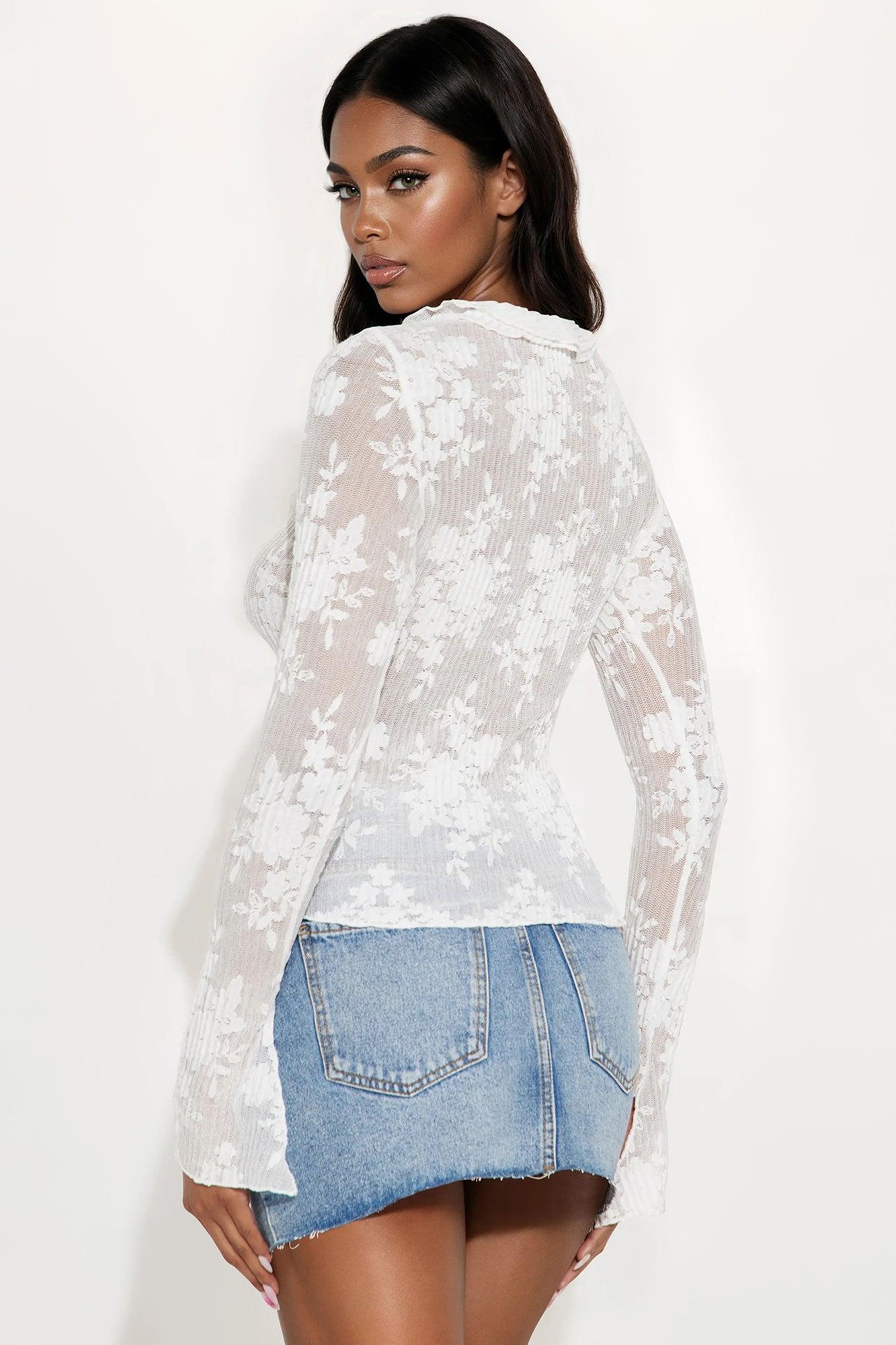 Lucia Ruffle Long Sleeve Top - White Product Image