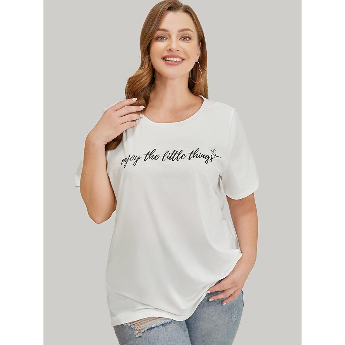 Plus Size Heart & Slogan Print Graphic T-shirt White Women Casual Positive slogan Dailywear T-shirts BloomChic 22-24/3X Product Image
