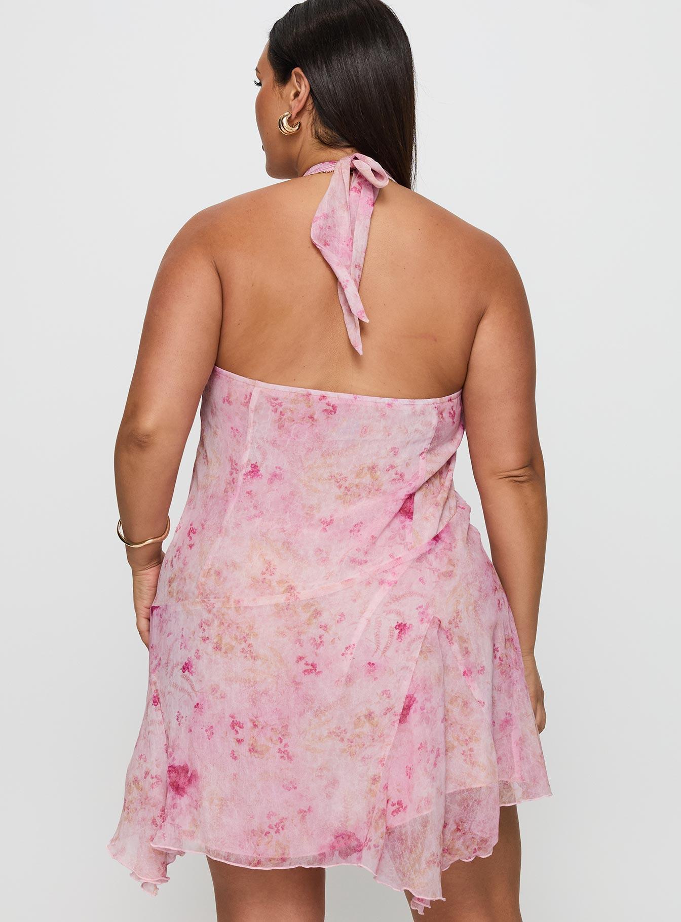 Valorie Halter Mini Dress Pink Curve Product Image
