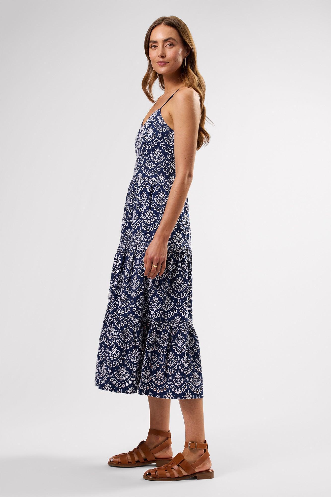 Eyelet Organic Cotton Dress - Riviera Eyelet Indigo Product Image