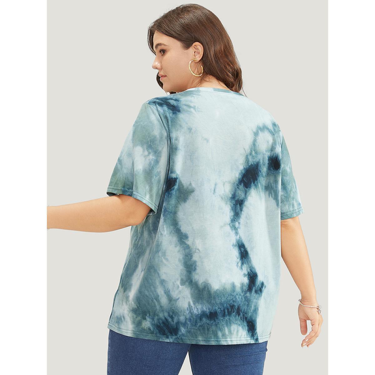 Plus Size Tie Dye Round Neck Letter Graphic T-shirt SlateGray Women Casual Printed Letter Dailywear T-shirts BloomChic 22-24/3X Product Image