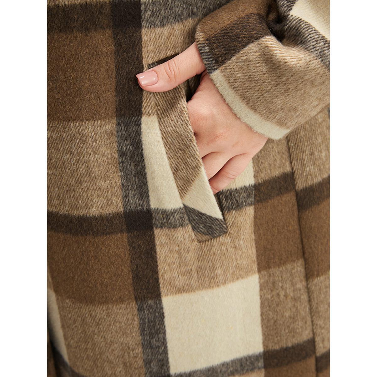 Plus Size Plaid Suit Collar Double Breasted Pocket Blazer Women Chocolate Casual Button Ladies Dailywear Winter Coats BloomChic 14-16/1X Product Image