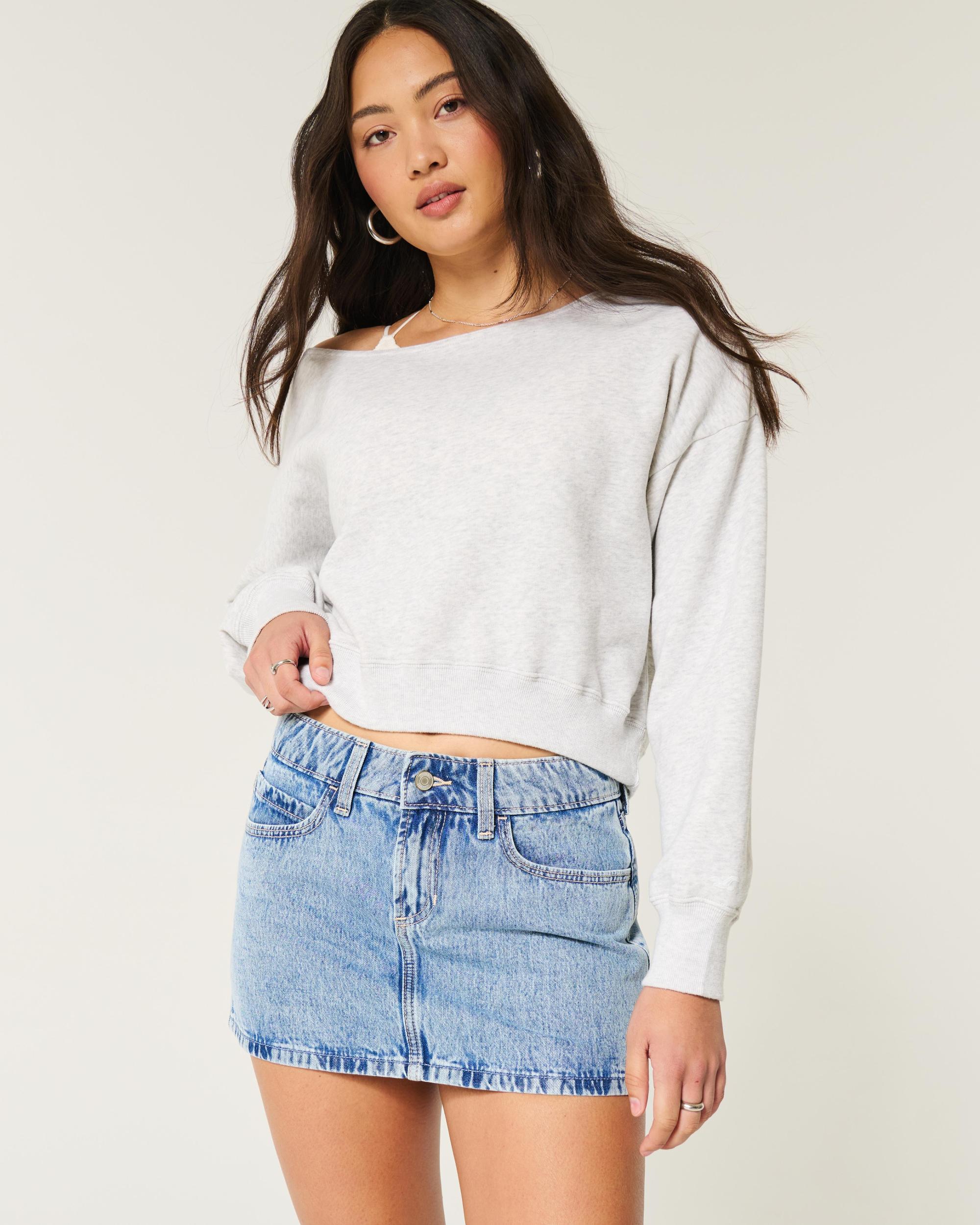 Low-Rise Light Wash Denim Mini Skort Product Image