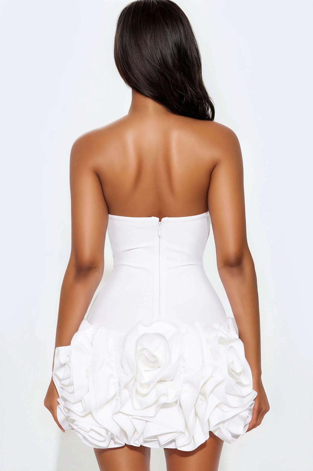 Blessed Beauty Ruffle Rosette Bandage Mini Dress - White Female Product Image