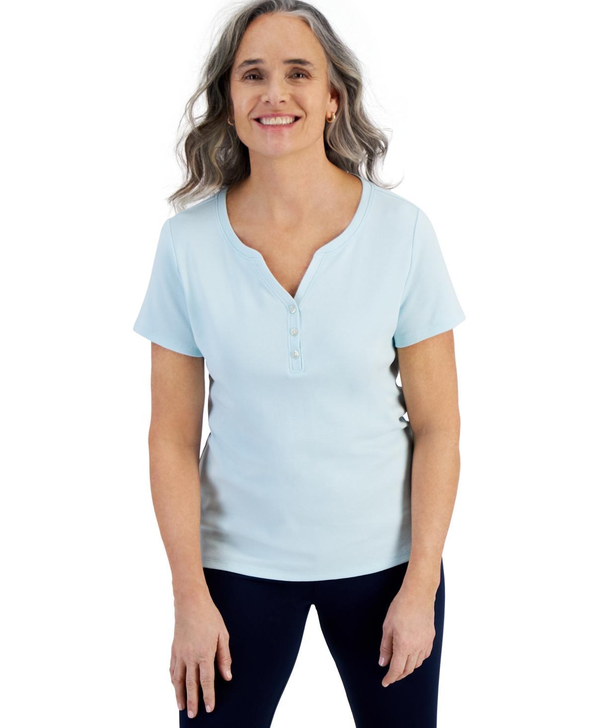 Style & Co Womens Short-Sleeve Cotton Henley Top, Xs-4X, Created for Macys Product Image