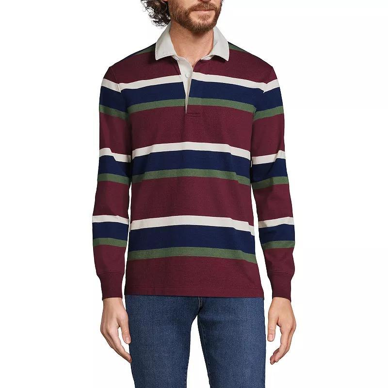 Men's Lands' End Striped Rugby Shirt, Size: Medium, Black Blue Stripes Product Image