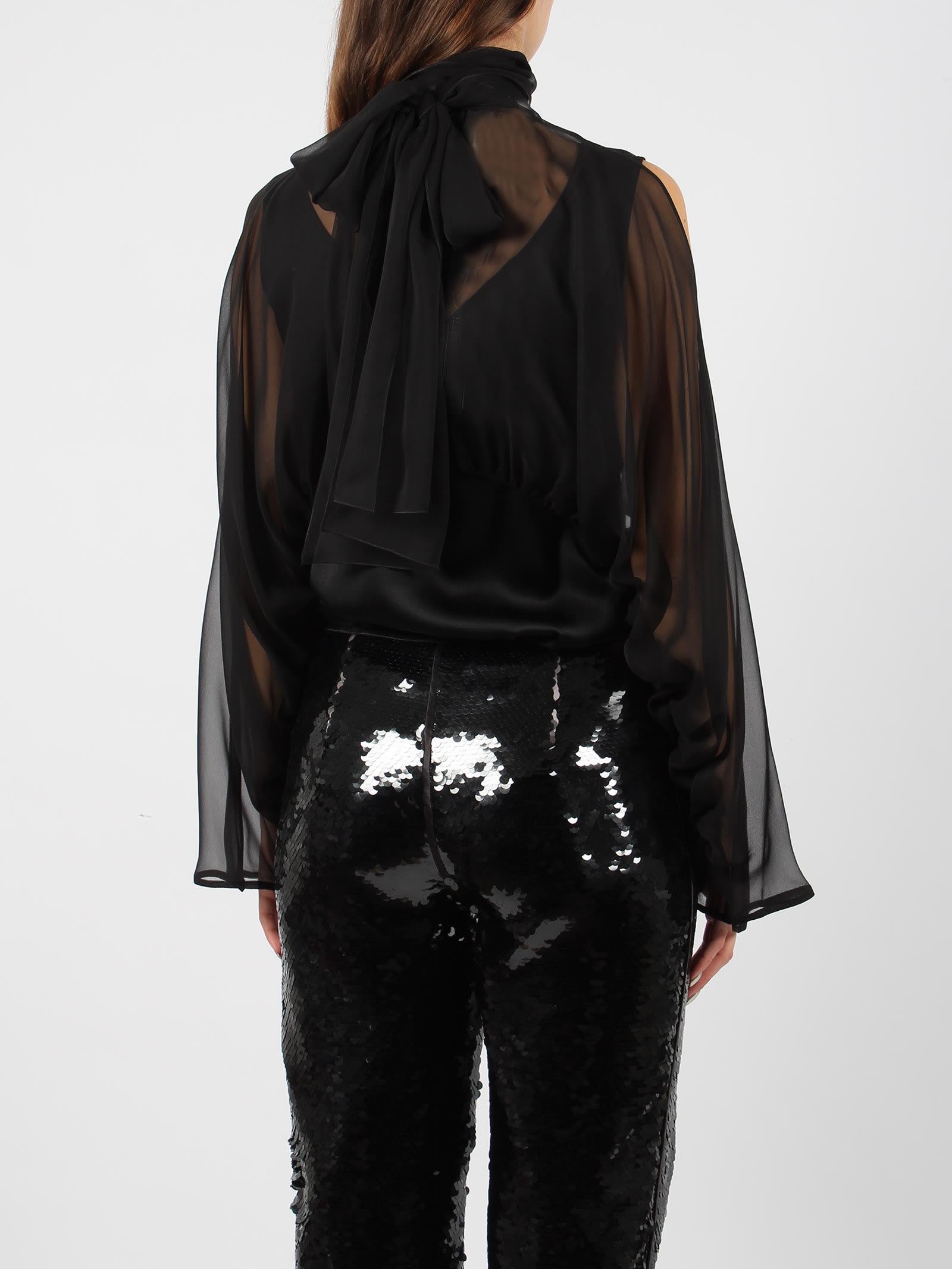 ALBERTA FERRETTI Chiffon-overlay Satin Blouse In Black Product Image