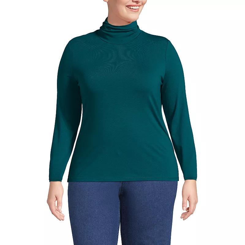 Plus Size Lands' End Lightweight Fitted Long Sleeve Turtleneck, Women's, Size: 1XL, Black Product Image