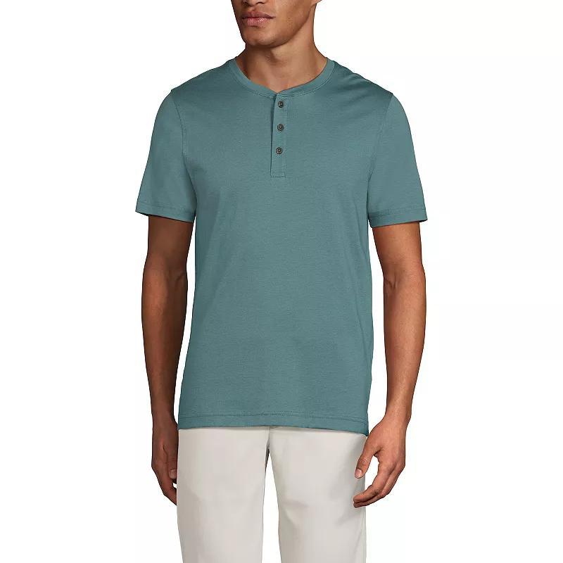 Men's Lands' End Short Sleeve Supima Jersey Henley Top, Size: XL, Tourmaline Product Image