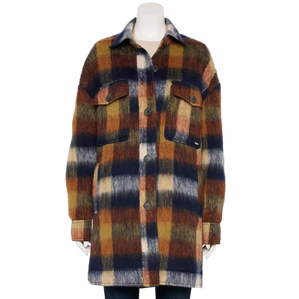 Women's Nine West Long Plaid Shacket, Size: Small, Orange Product Image