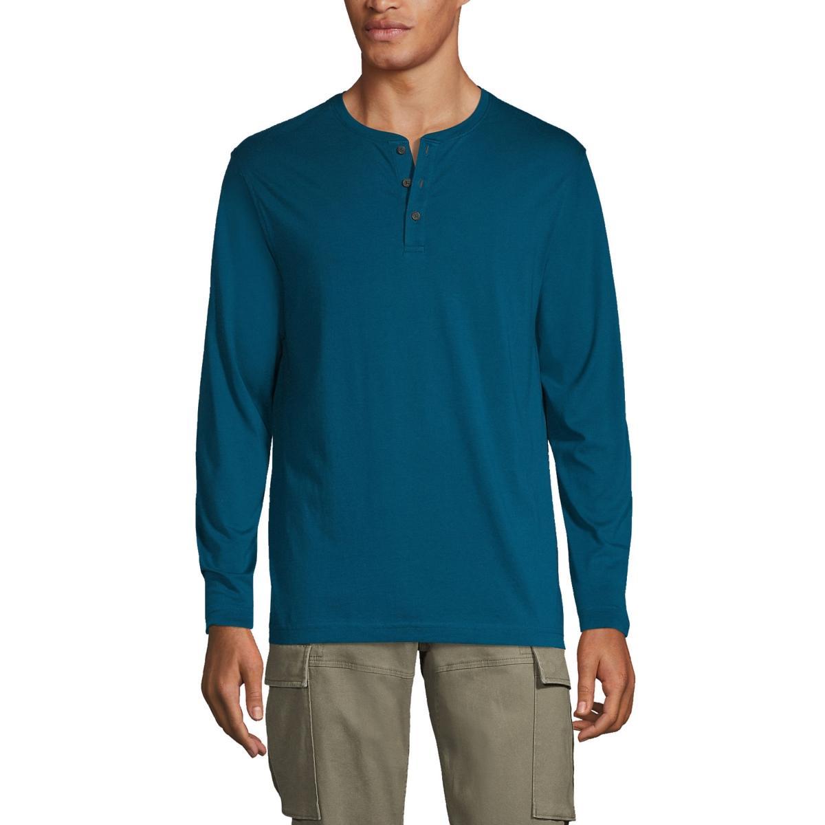 Men's Lands' End Long Sleeve Supima Jersey Henley Top, Size: Large, Radiant Blue Product Image