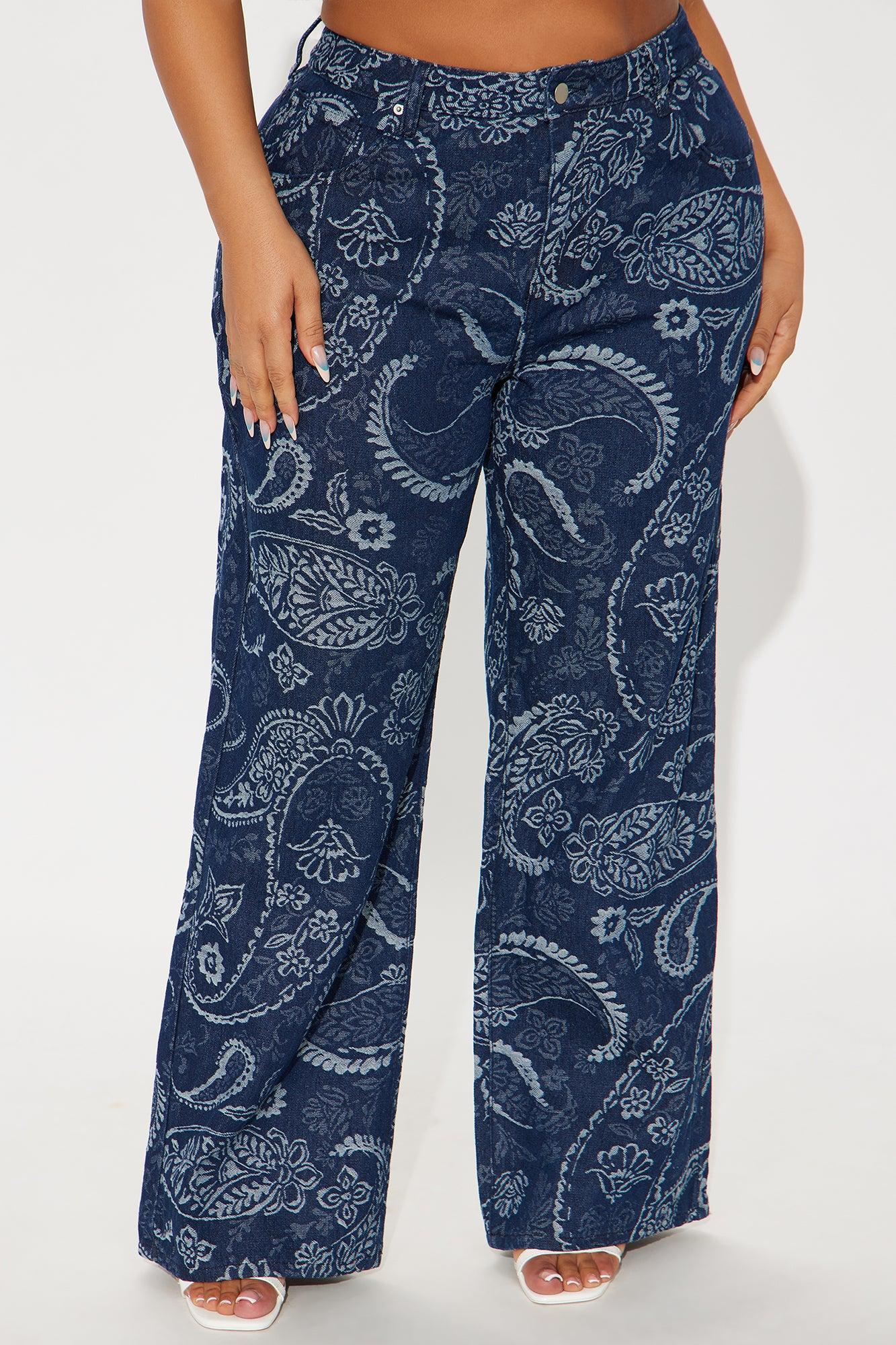Paisley Dreams Jacquard Wide Leg Jeans - Dark Wash Product Image