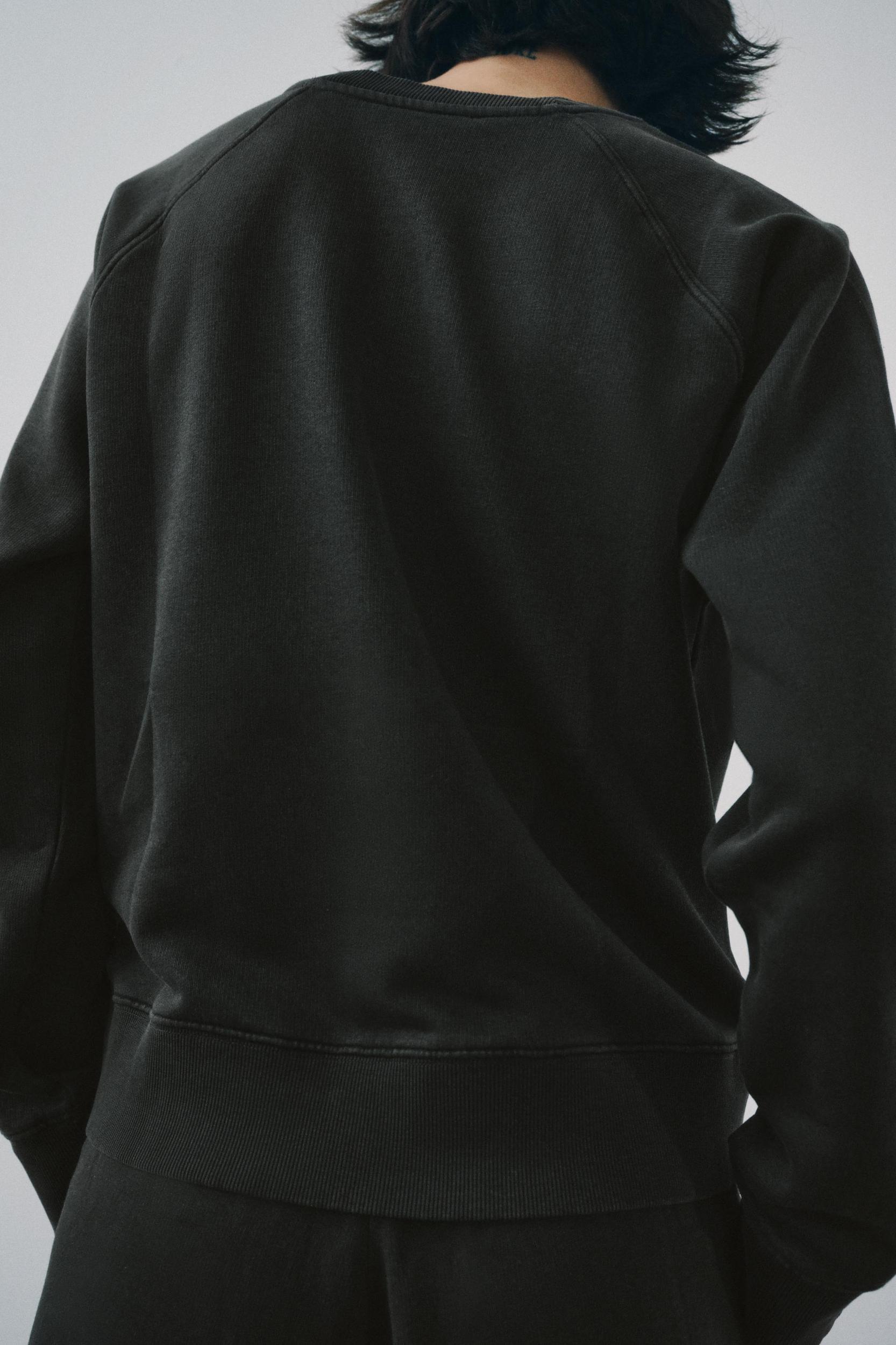 Sweatshirt made of spun cotton blend fabric. Round neck and long raglan sleeves. Tonal rib trim. Product Image