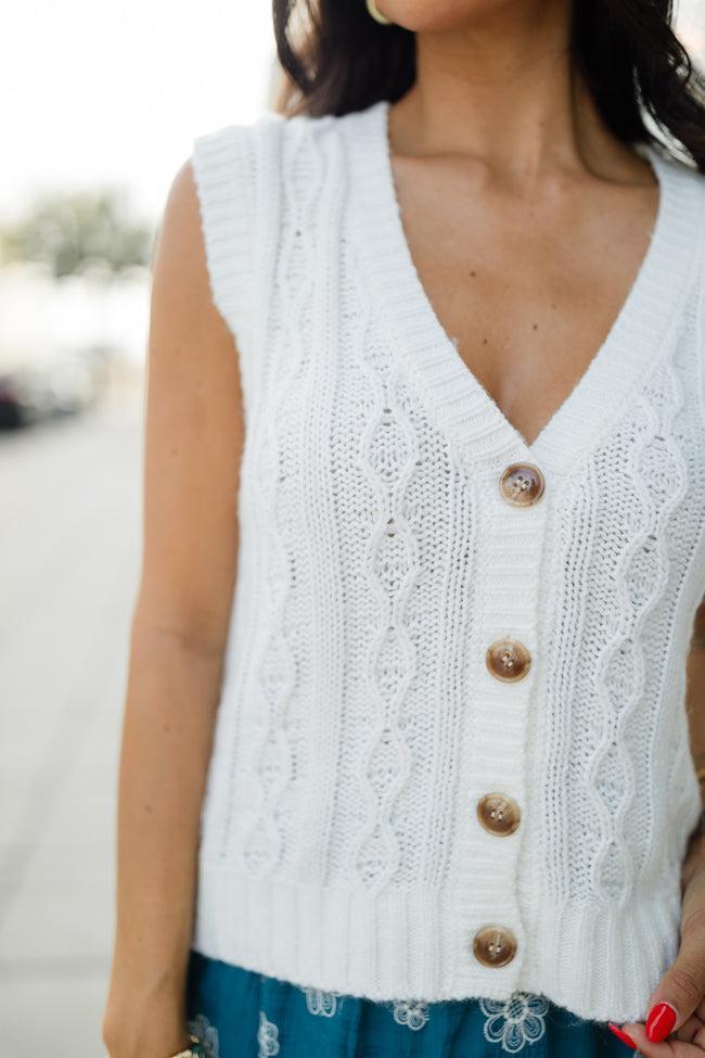 Weather It Together Ivory Cable Knit Sweater Vest FINAL SALE Product Image