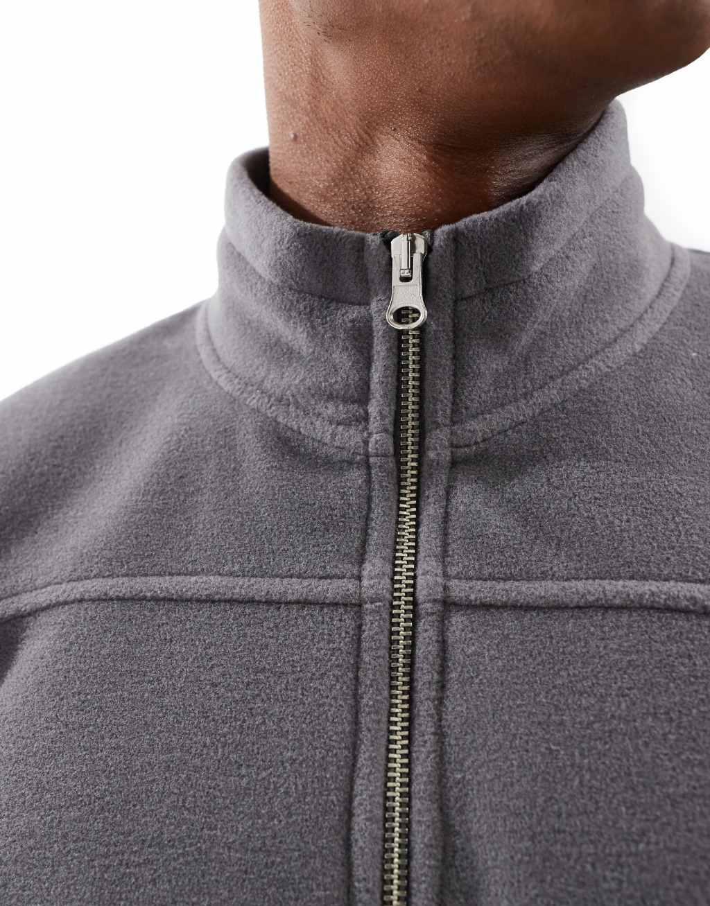 ASOS DESIGN oversized boxy fleece track sweatshirt in gray Product Image