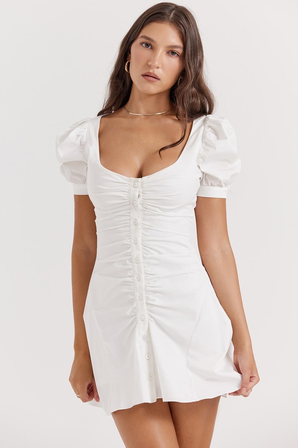 Hameda White Puff Sleeve Mini Dress Product Image