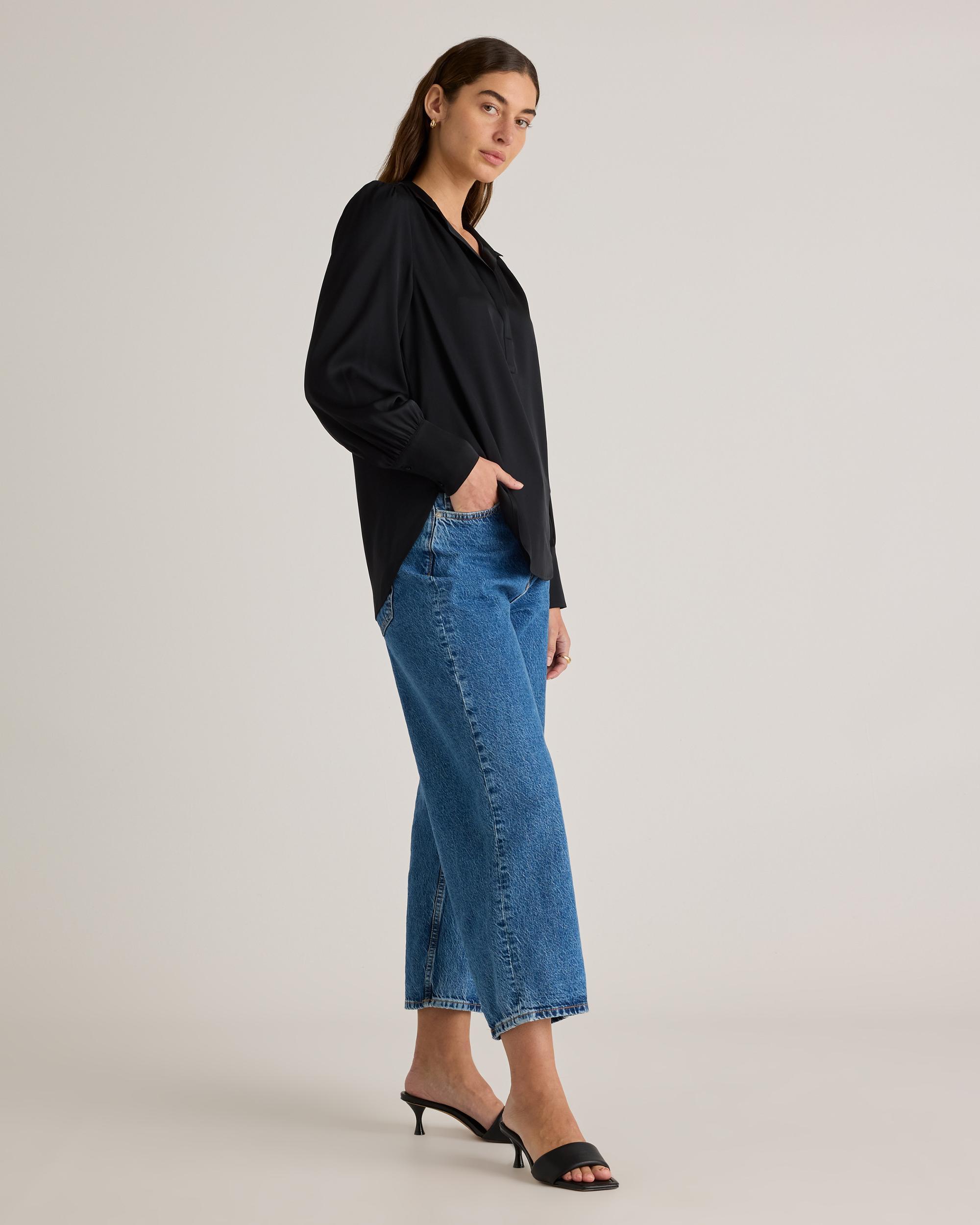 Quince | Women's Washable Stretch Silk Split Neck Blouse Size XS, Mulberry Silk Product Image