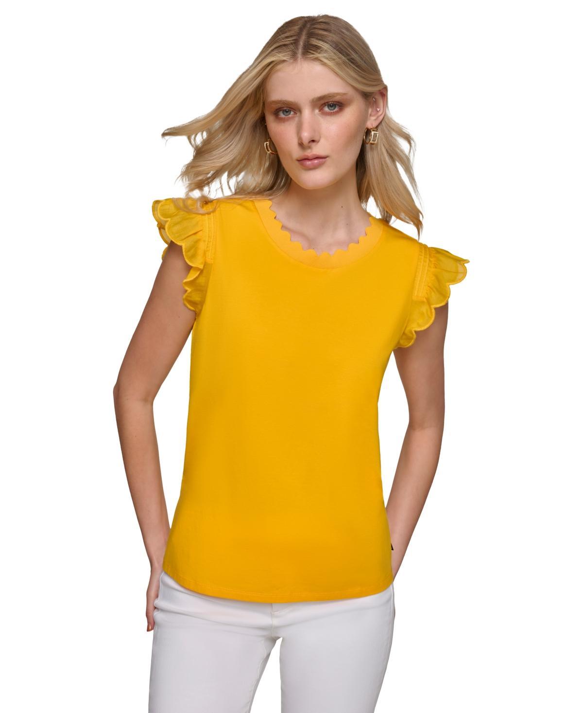Karl Lagerfeld Paris Womens Ruffle-Trim Sleeveless Top Product Image