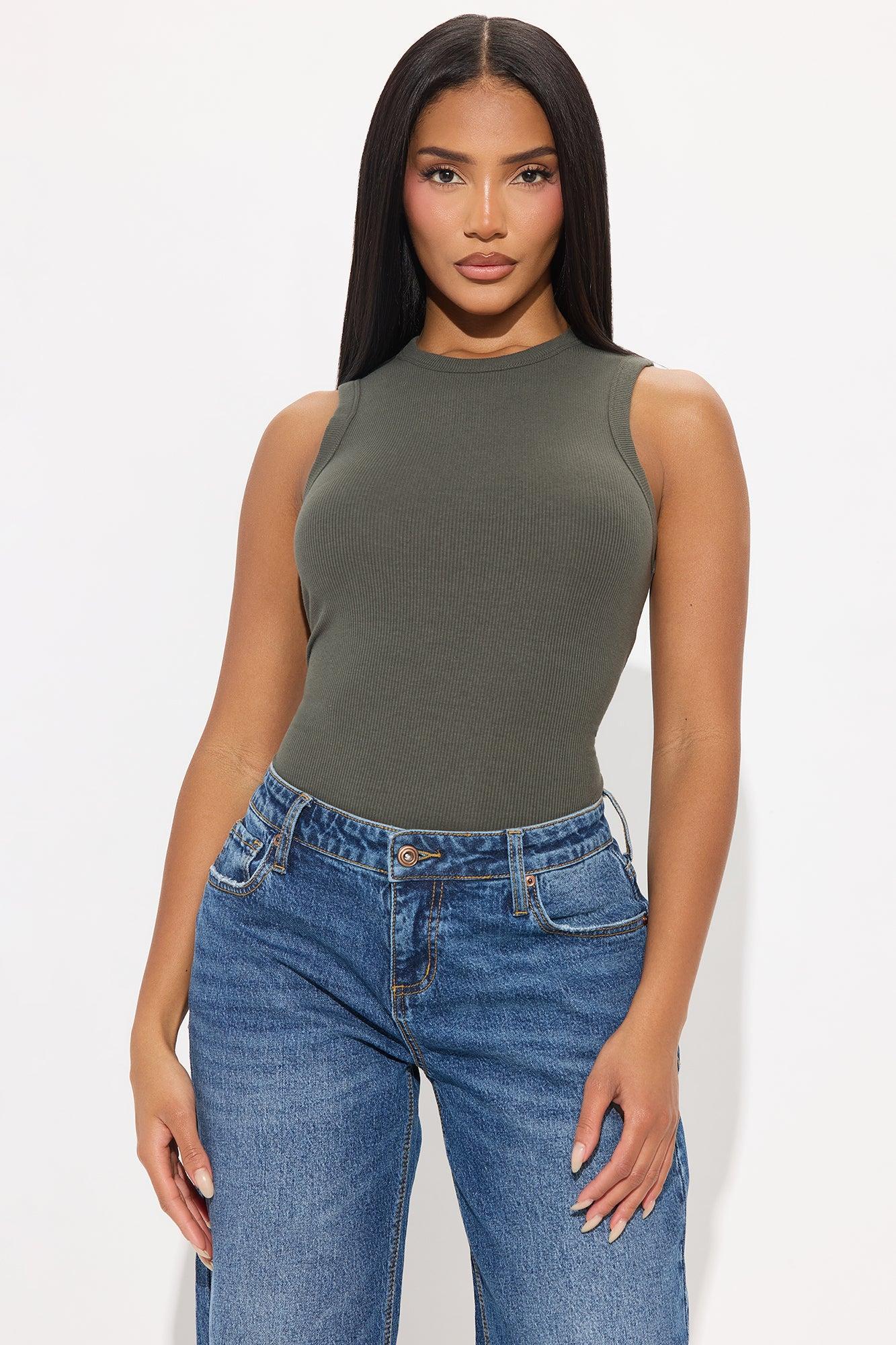 Lily Ribbed Tank - Olive 1 Product Image