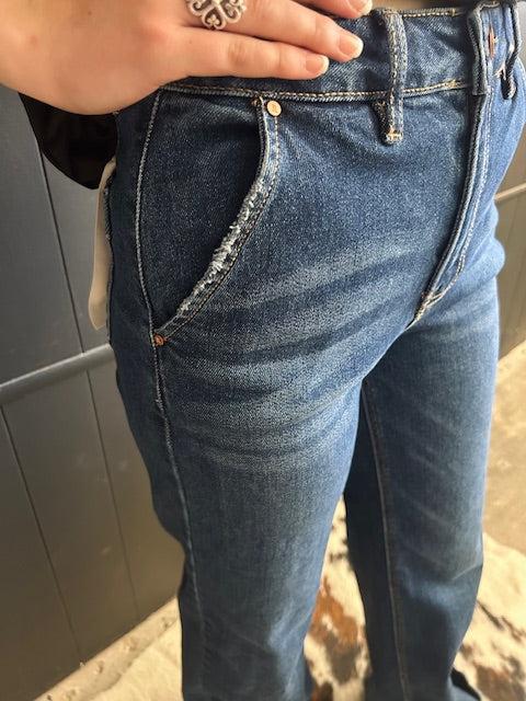 Slanted Pocket High Rise Wide Leg Jeans Product Image