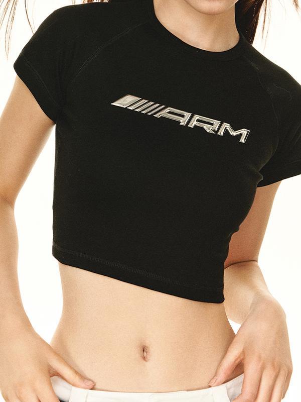 Metallic Three-dimensional Print Cropped Short Sleeve Tee Product Image