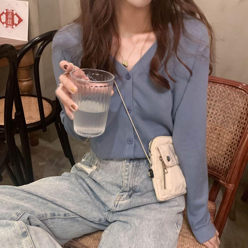 V-Neck Plain Cardigan Product Image