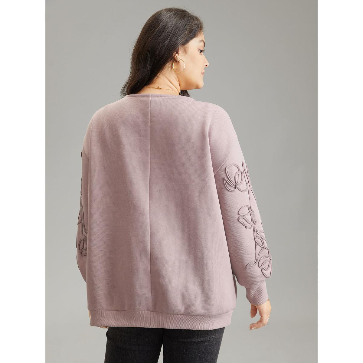 Plus Size Stereo Flower Design Rib Knit Jacket Women Rouge Texture Pocket Everyday Jackets BloomChic 10/M Product Image
